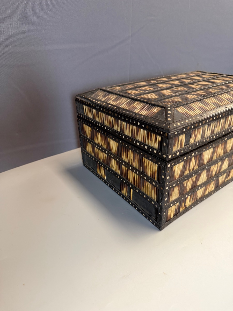 Coffret de Voyage de Ceylan en Ebène Porc-Epic et Os-photo-4