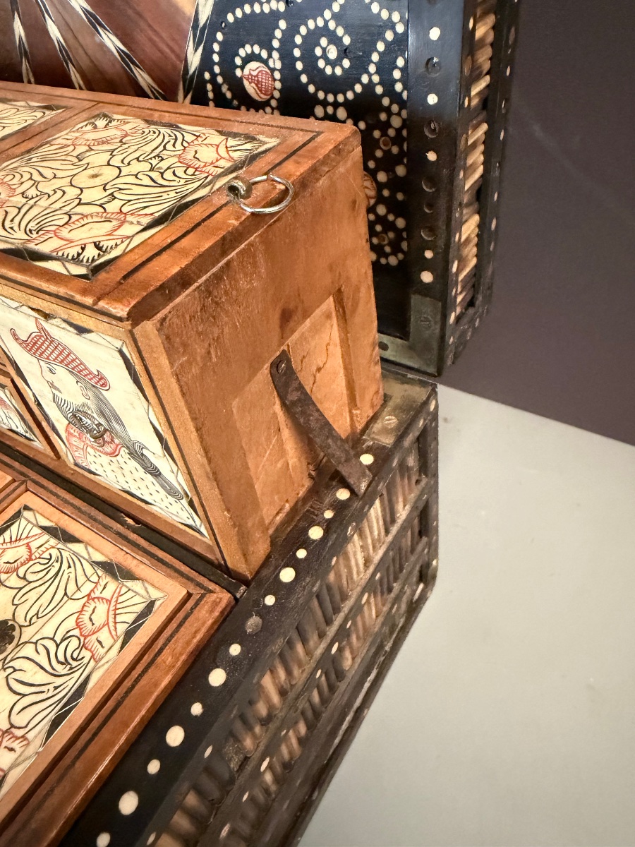 Coffret de Voyage de Ceylan en Ebène Porc-Epic et Os-photo-8