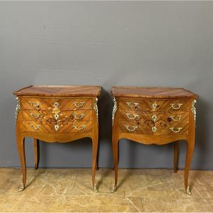 Pair Of Louis XV Bedside Tables In Marquetry