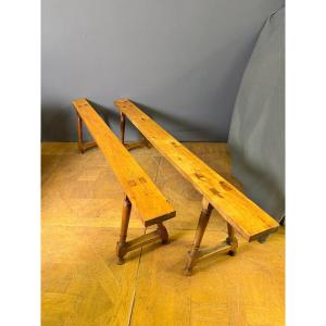 Pair Of Louis Philippe Cherrywood Benches, 19th Century