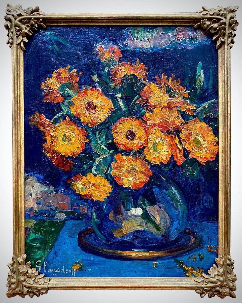 Vase De Gerberas Orange, Hubert Glansdorff, Bruxelles 1877 - 1963 Knokke, Peintre Belge