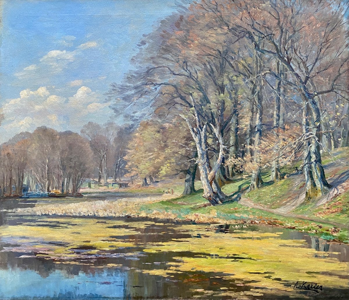 Au Bord Du Lac, Keller Adolphe, Bruxelles 1880 - 1968, Peintre Belge, Signé En Bas à Droite