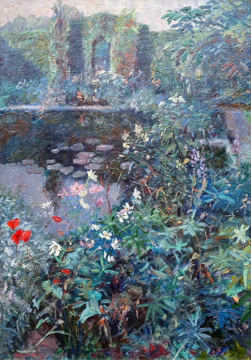 De Sloovere Georges, Bruges 1873 - 1970, Ruins In The Garden Of Flowers, Oil On Canvas-photo-1