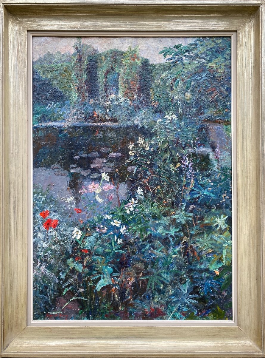 De Sloovere Georges, Bruges 1873 - 1970, Ruins In The Garden Of Flowers, Oil On Canvas