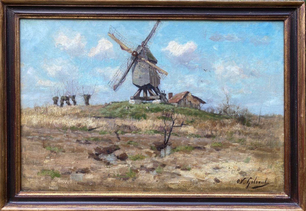 Victor Gilsoul, Brussels 1867 - 1943, Belgian Painter, A Landscape With A Mill, Oil On Canvas