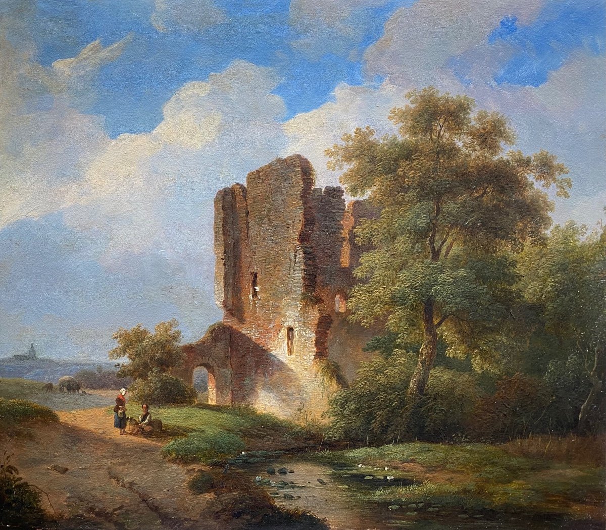Andreas Schelfhout, Dutch Painter, The Hague 1787 - 1870, Summer Landscape By A Ruin