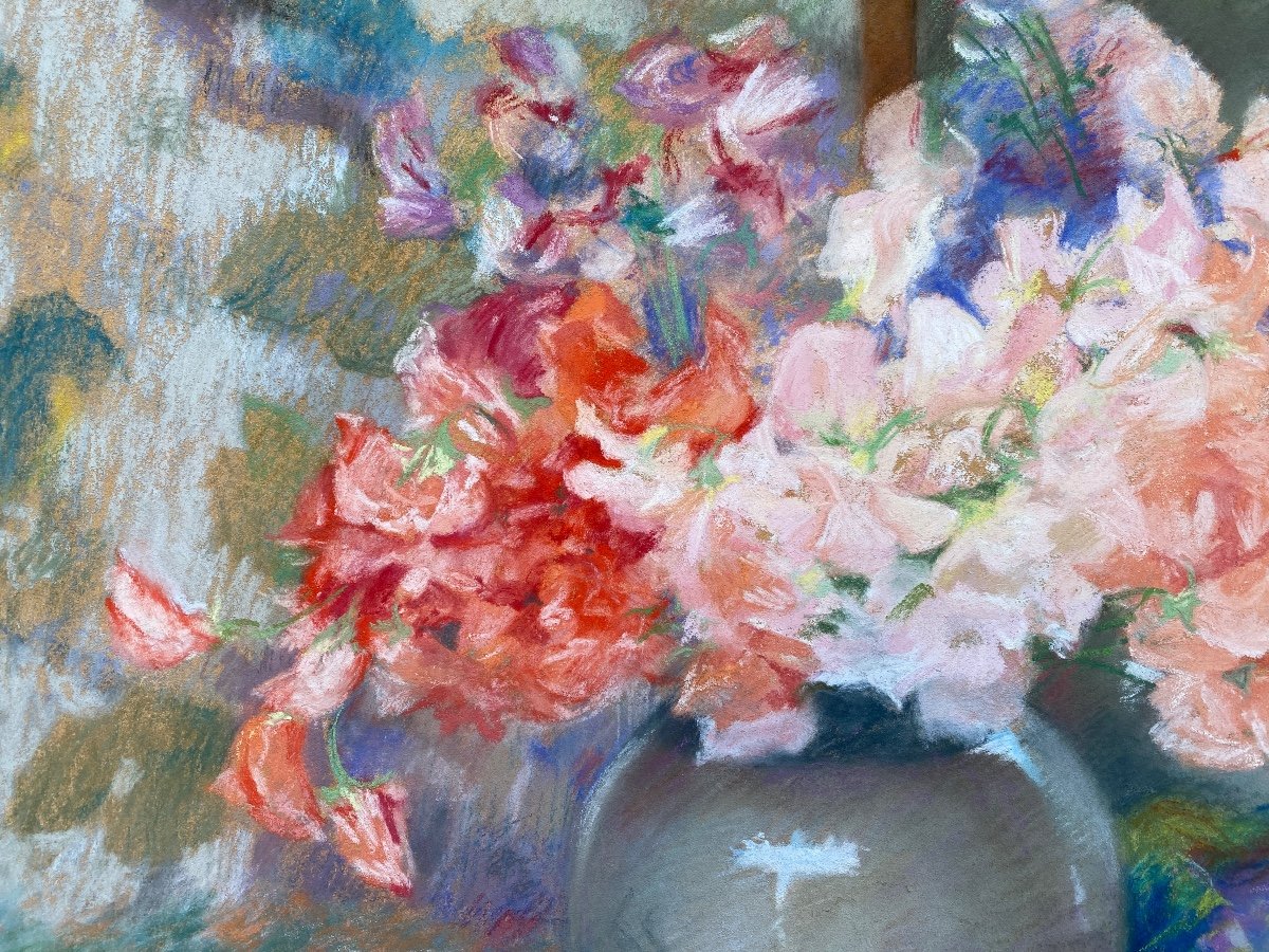 Joseph Vande Fackere, Bruges 1879 - 1946, Belgian Painter, Les Fleurs Et Accessoires, Pastel-photo-2