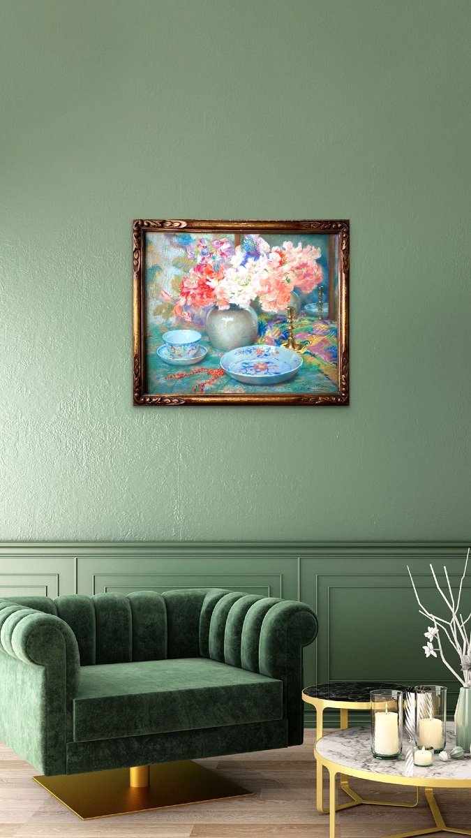 Joseph Vande Fackere, Bruges 1879 - 1946, Belgian Painter, Les Fleurs Et Accessoires, Pastel-photo-7