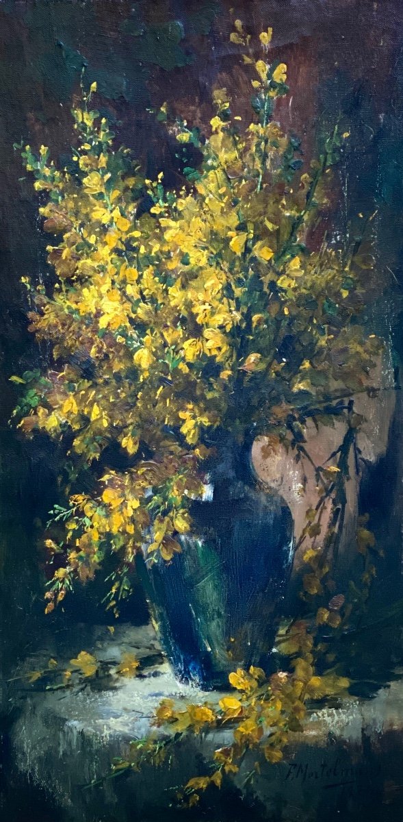 Frans Mortelmans, Anvers 1865 – 1936, Peintre Belge, Acacia Dealbata Mimosa, Huile Sur Toile -photo-2