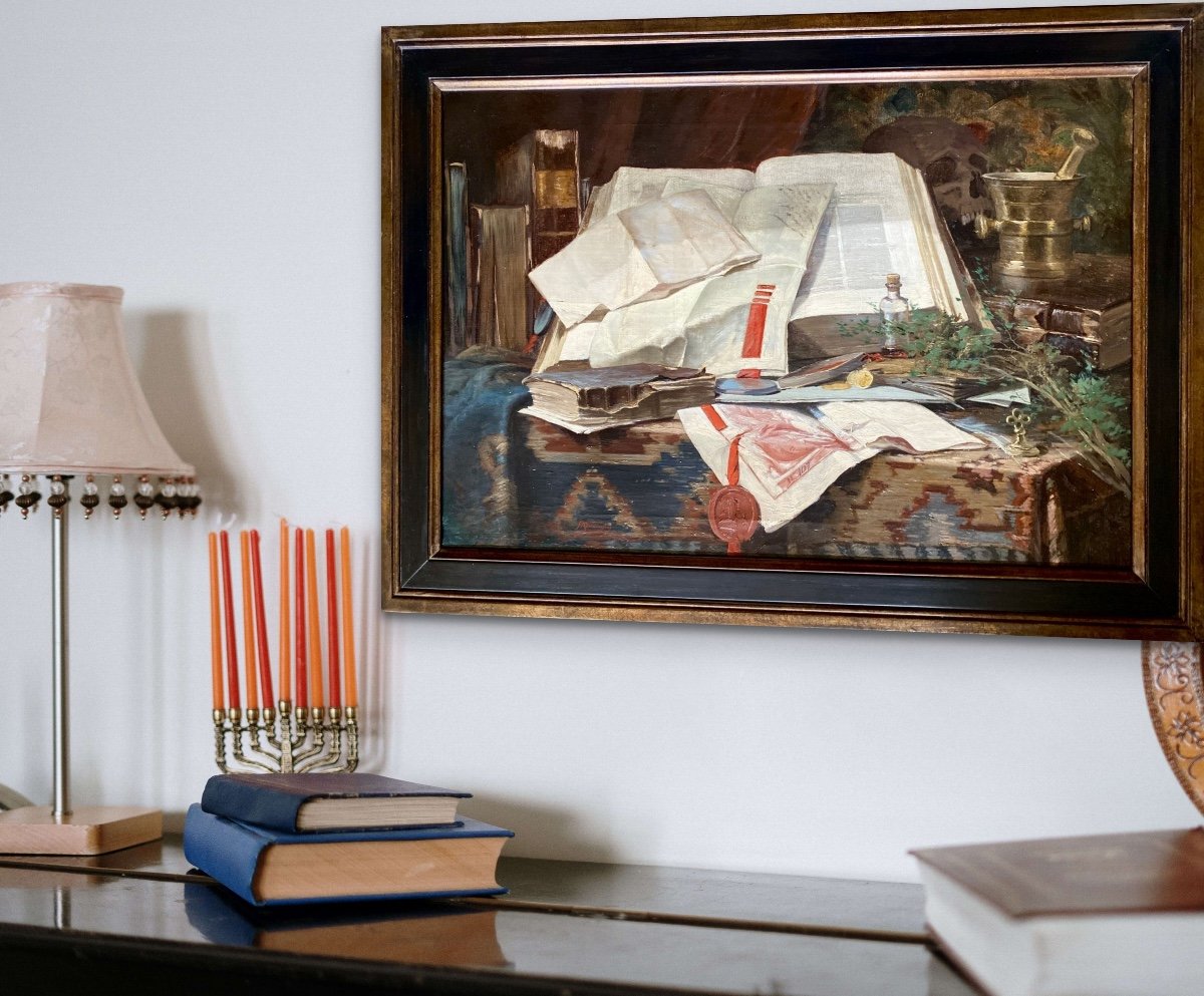 Fernand Adriaenssens, Antwerp 1859 - 1944, Belgian Painter, Still Life With Books-photo-1