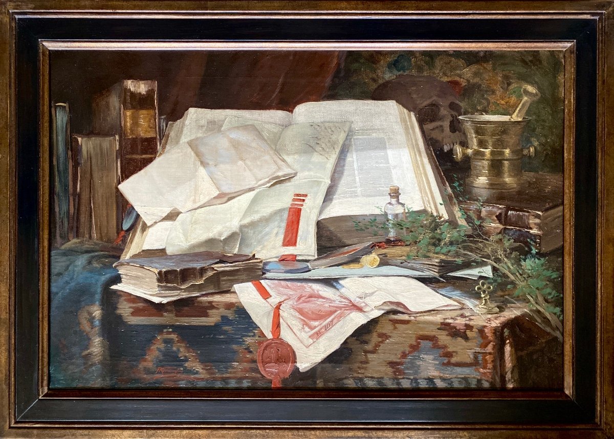 Fernand Adriaenssens, Anvers 1859 - 1944, Peintre Belge, Nature Morte Avec Des Livres