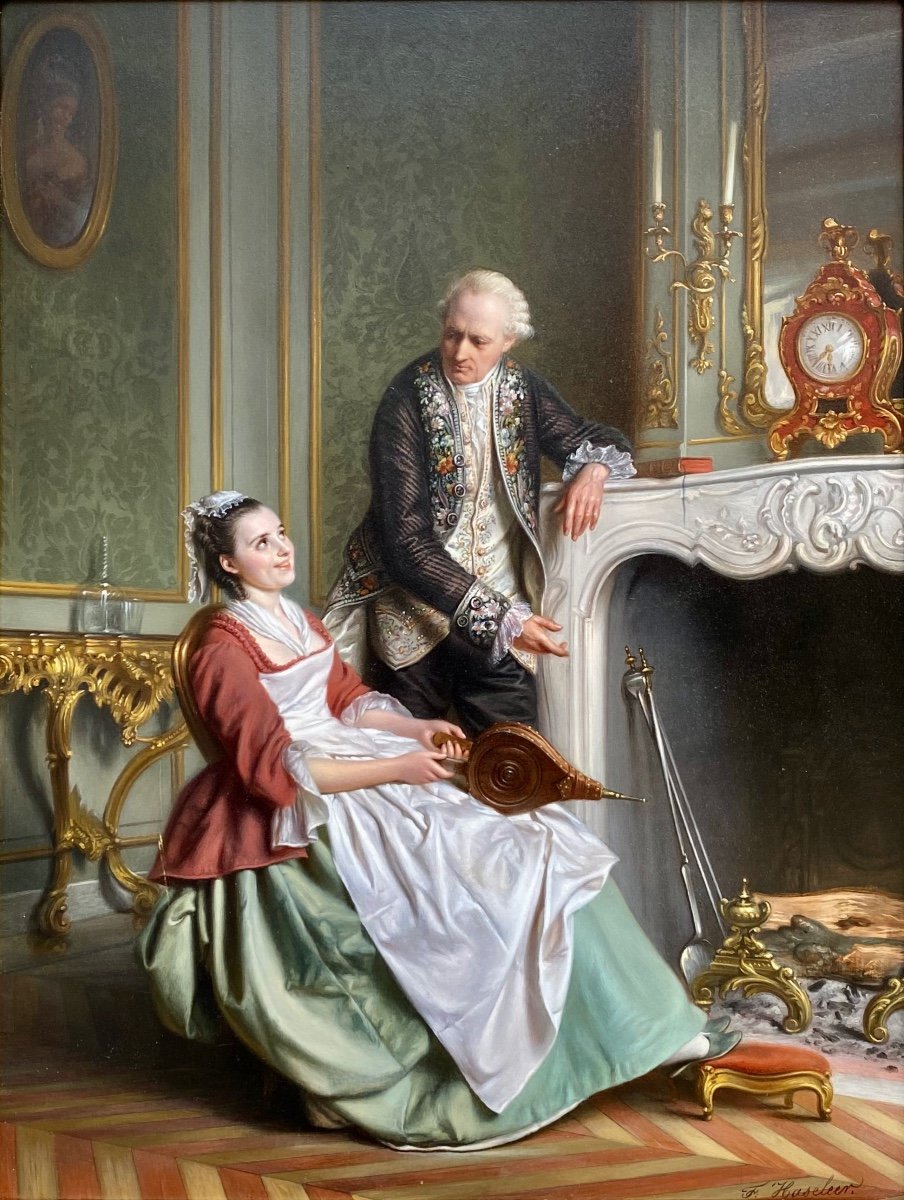 François Joseph Haseleer, Brussels 1804 – 1890, Belgian Painter, The Fireplace, Oil On Panel-photo-2