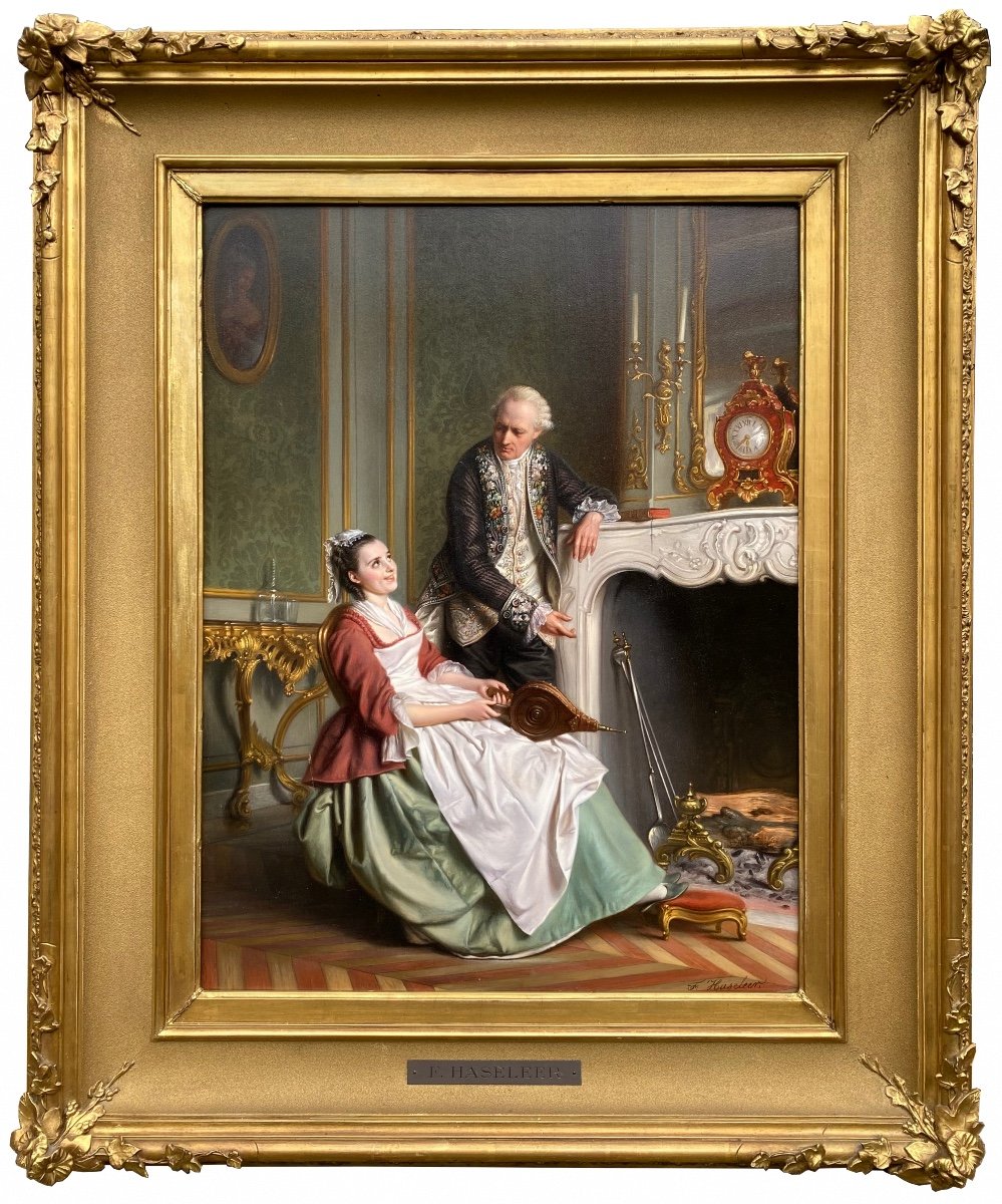 François Joseph Haseleer, Brussels 1804 – 1890, Belgian Painter, The Fireplace, Oil On Panel
