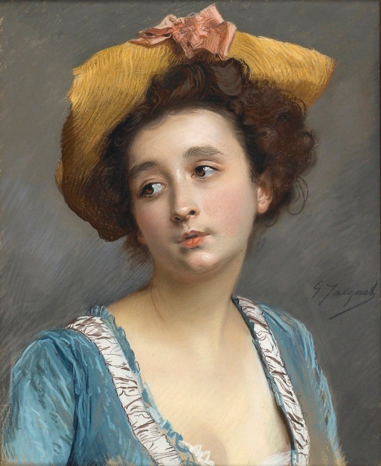 Gustave Jean Jacquet, Paris 1846 - 1909, French Painter, La Belle En Bleu-photo-2
