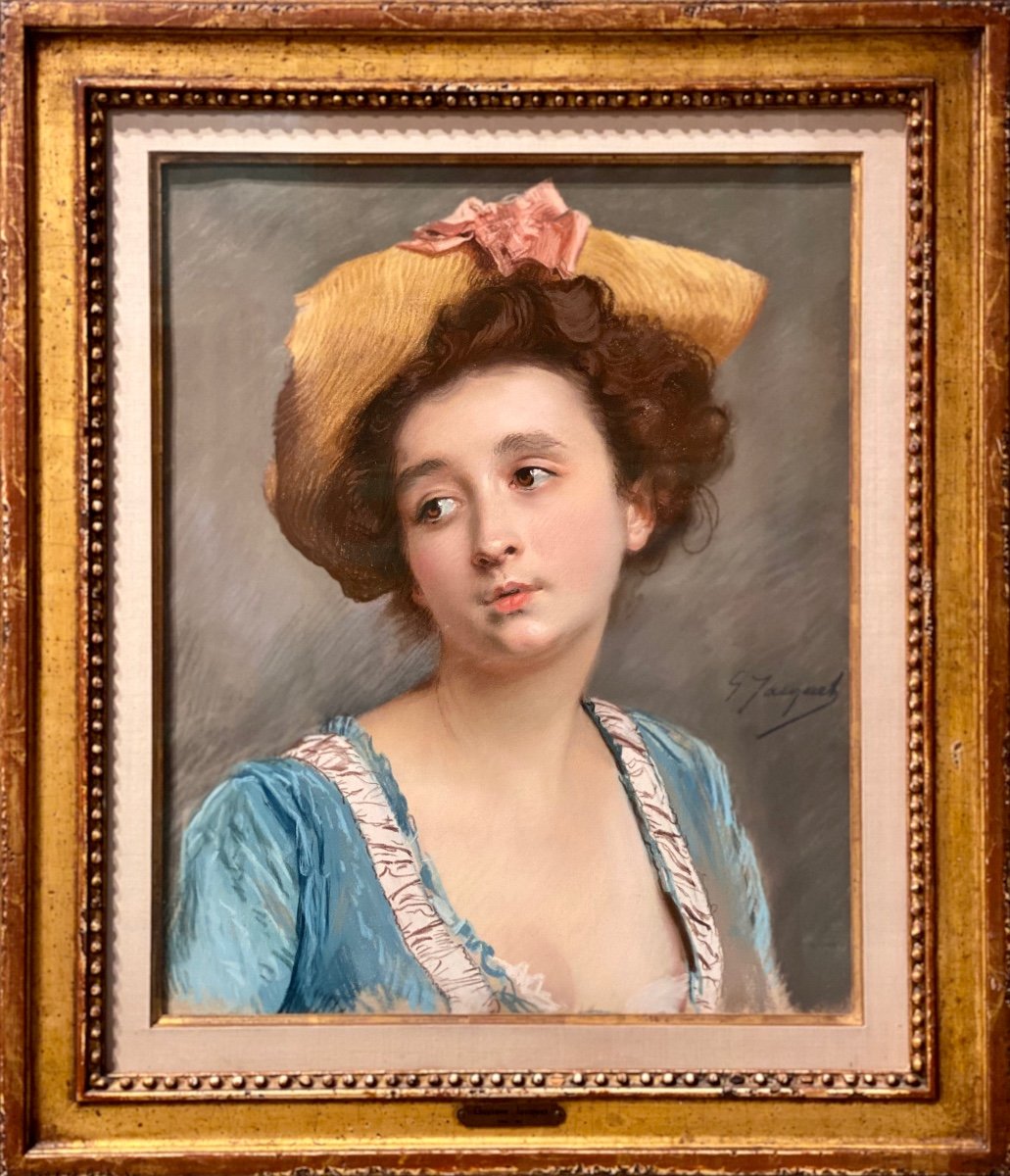 Gustave Jean Jacquet, Paris 1846 - 1909, French Painter, La Belle En Bleu