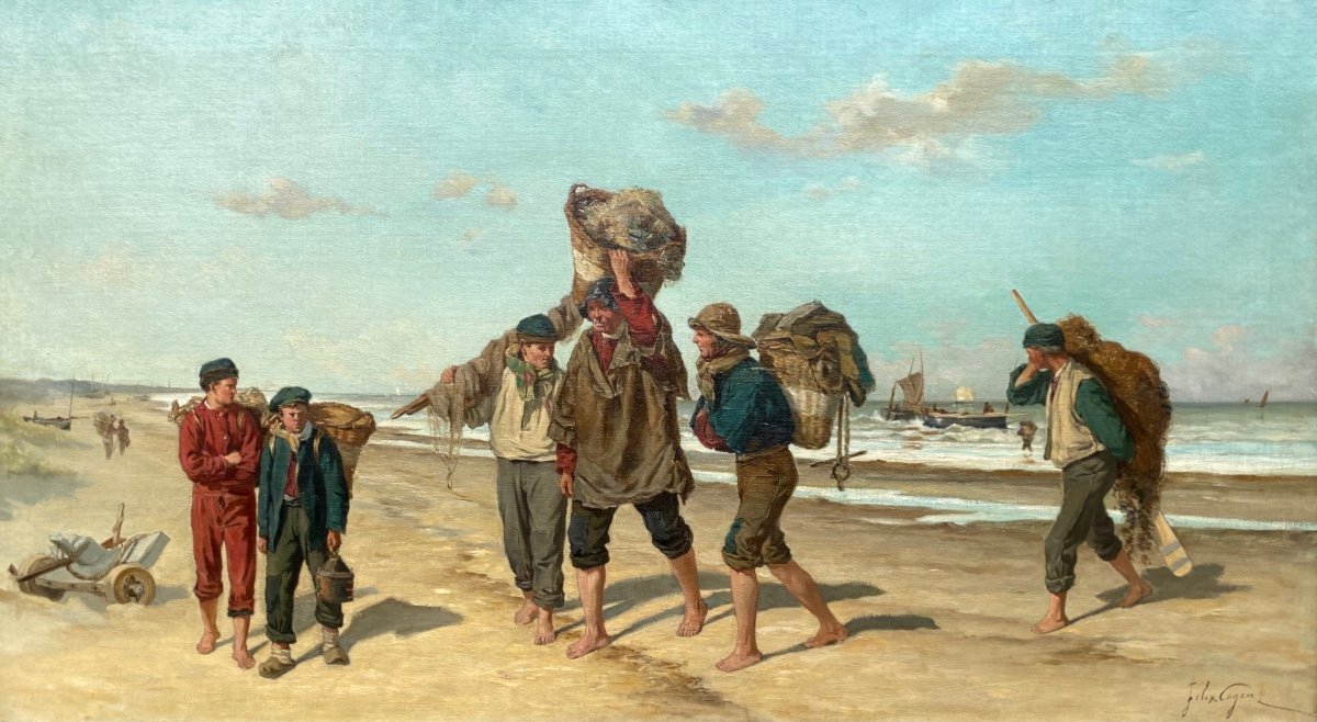 Felix Cogen, Saint-nicolas 1838 - 1907 Bruxelles, Peintre Belge, Retour De La Pêche-photo-2