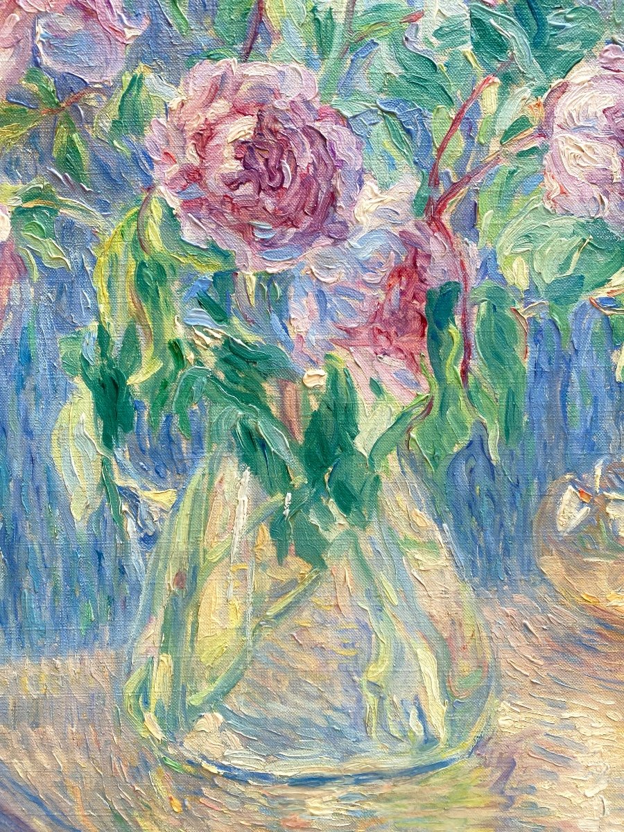 William Malherbe (1884 - 1951) Peintre Franco - Américain - 'Bouquet de Fleurs'-photo-3