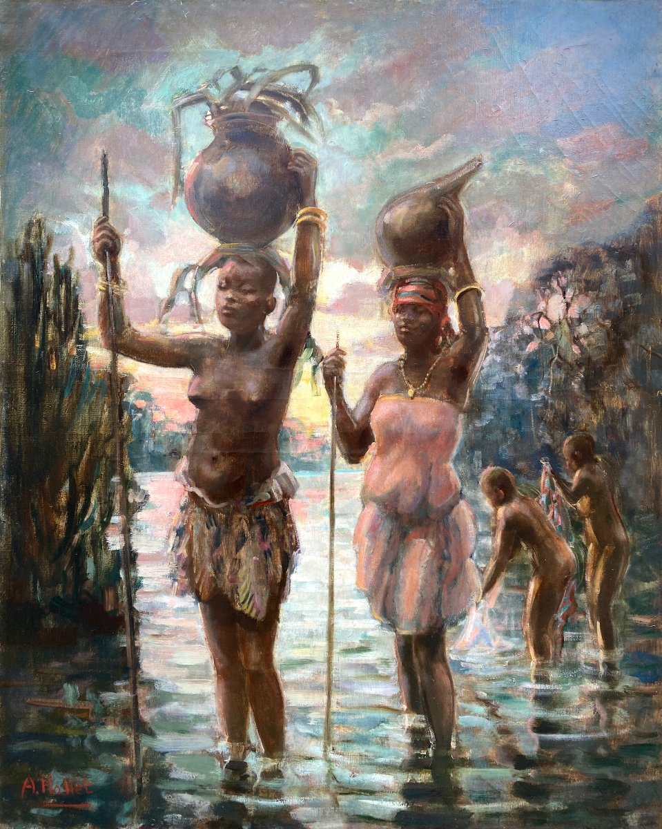 André Hallet, Liège, Belgium 1890 - 1959 Kisenyi, Rwanda, Belgian Painter, 'the Water Carriers'-photo-2