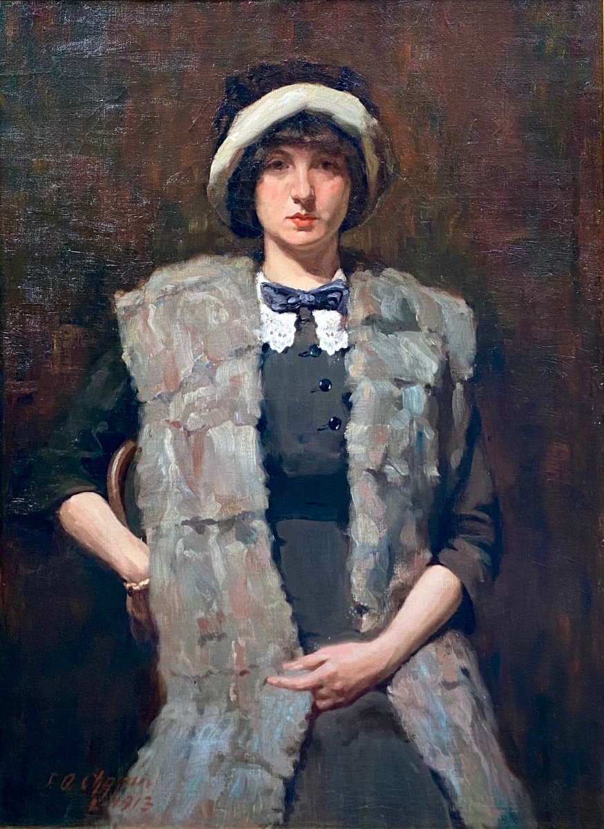 James Ormsbee Chapin, 1887 - 1975, Peintre Américain, 'Dame En Gilet De Fourrure'-photo-2