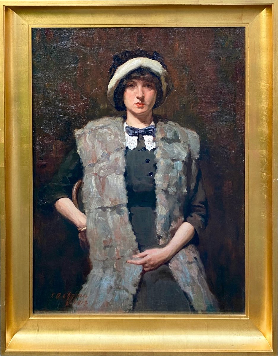 James Ormsbee Chapin, 1887 - 1975, Peintre Américain, 'Dame En Gilet De Fourrure'