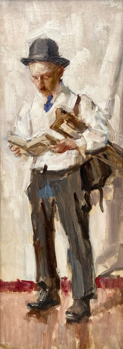 Jean Laudy, 1877 – 1856, Dutch - Belgian Painter, 'man With A Book'-photo-2