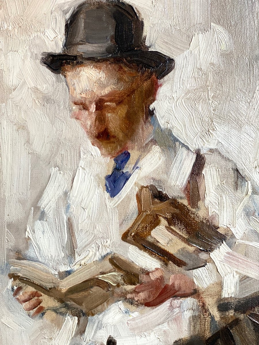 Jean Laudy, 1877 – 1856, Dutch - Belgian Painter, 'man With A Book'-photo-4