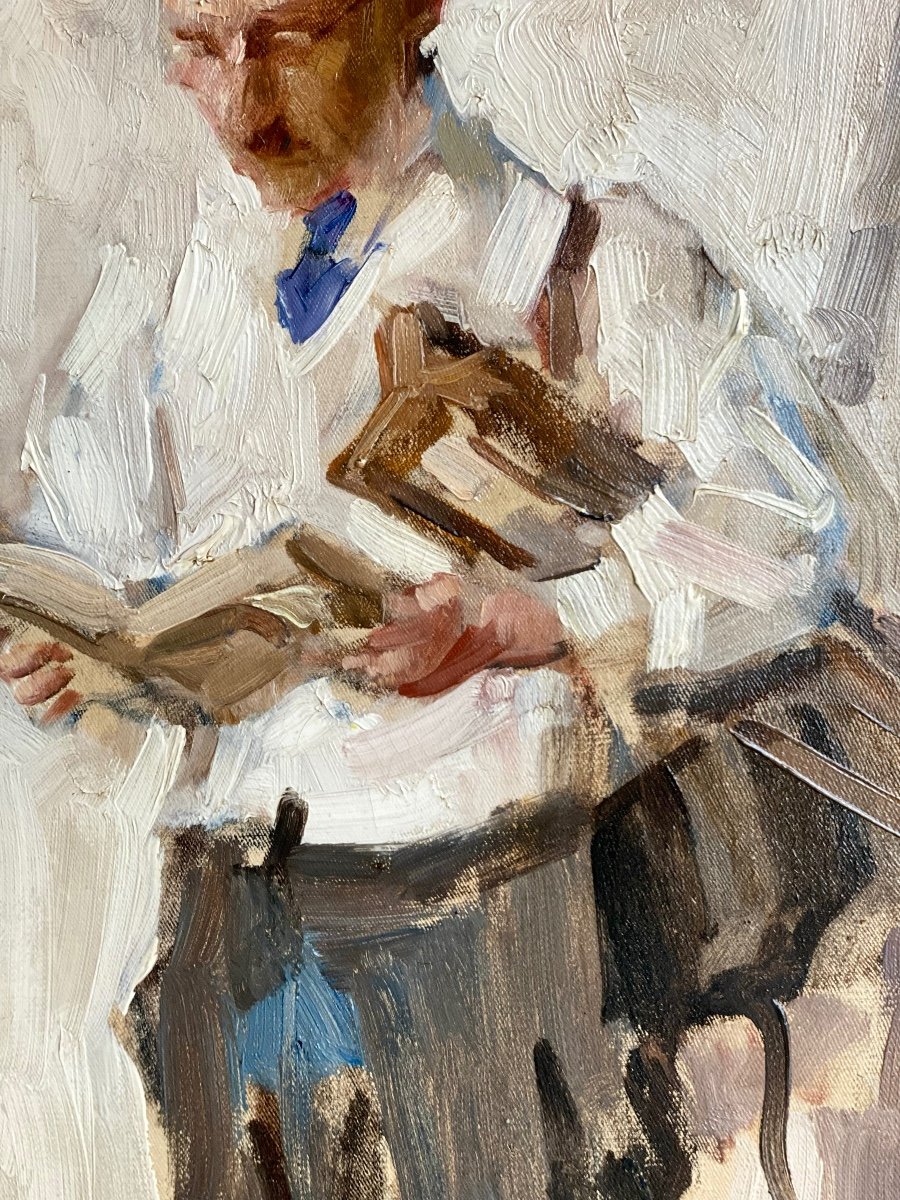Jean Laudy, 1877 – 1856, Dutch - Belgian Painter, 'man With A Book'-photo-1