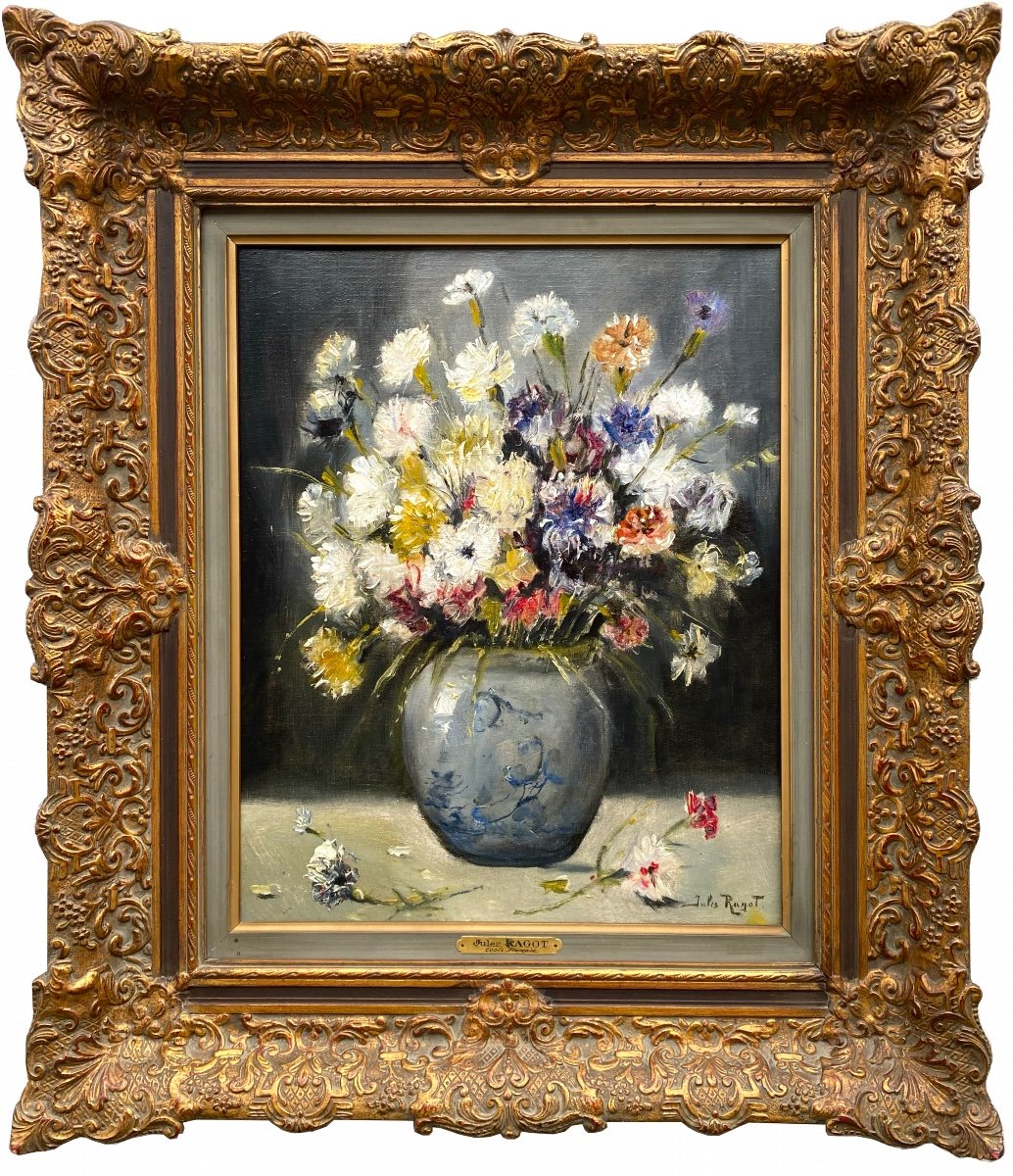 Jules Félix Ragot, 1835 – 1912, Peintre Français, 'Nature Morte Aux Fleurs Sauvages' 