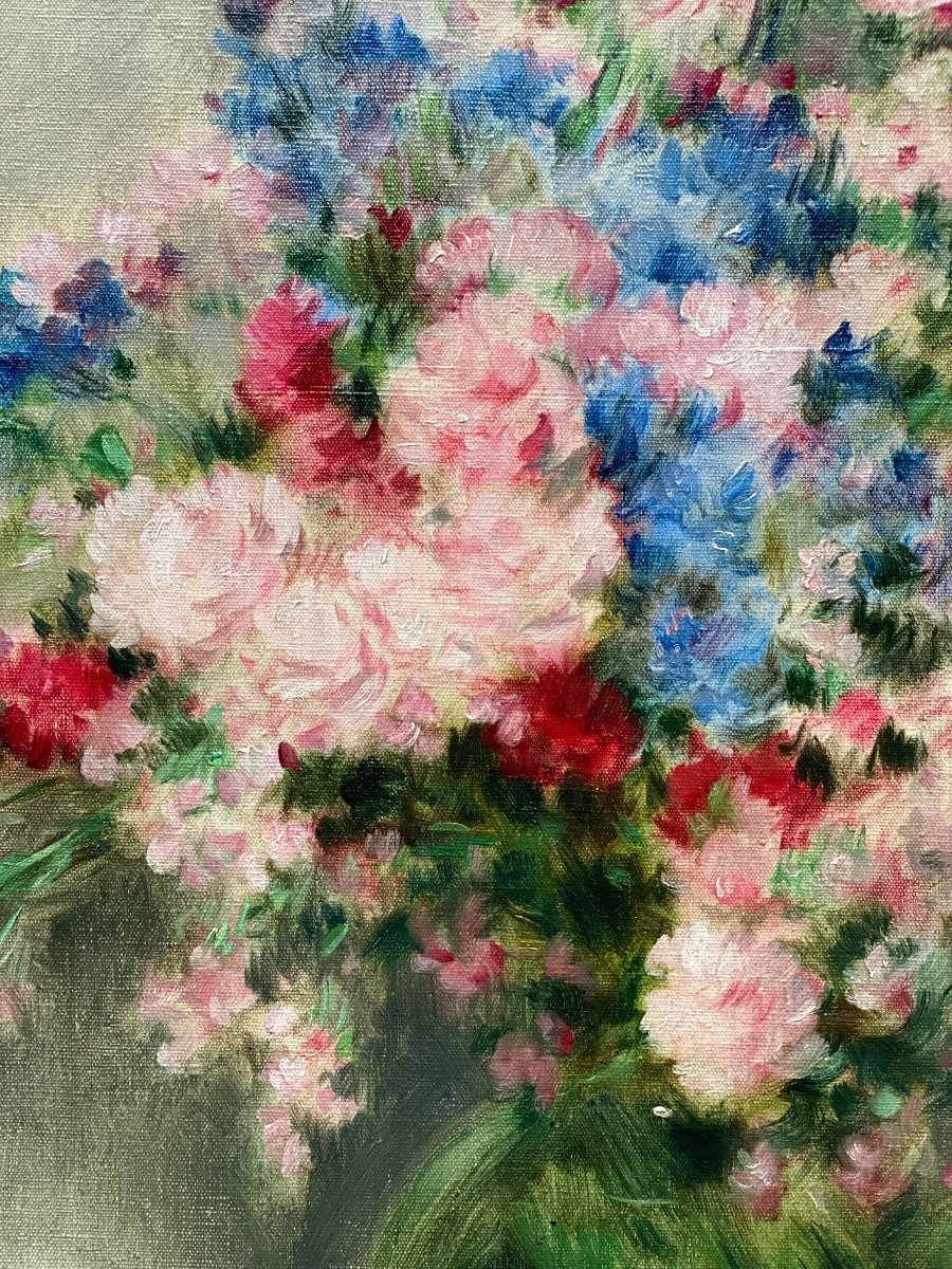 Victor Abeloos,  Bruxelles 1881 – 1965, Peintre Belge , 'Bouquet De Fleurs Dans Un Vase Vert'-photo-1