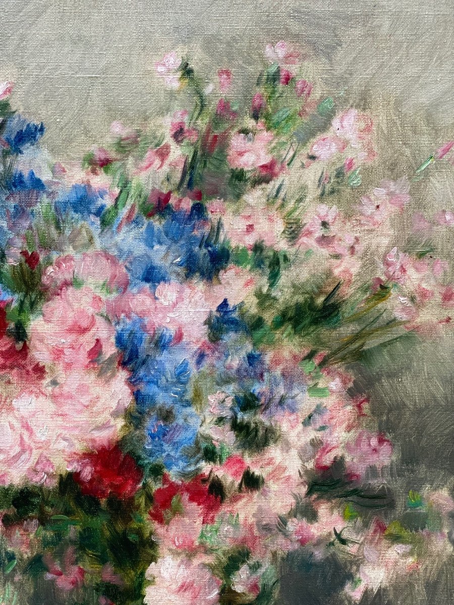 Victor Abeloos, Brussels 1881 – 1965, Belgian Painter, 'bouquet Of Flowers In A Green Vase'-photo-2