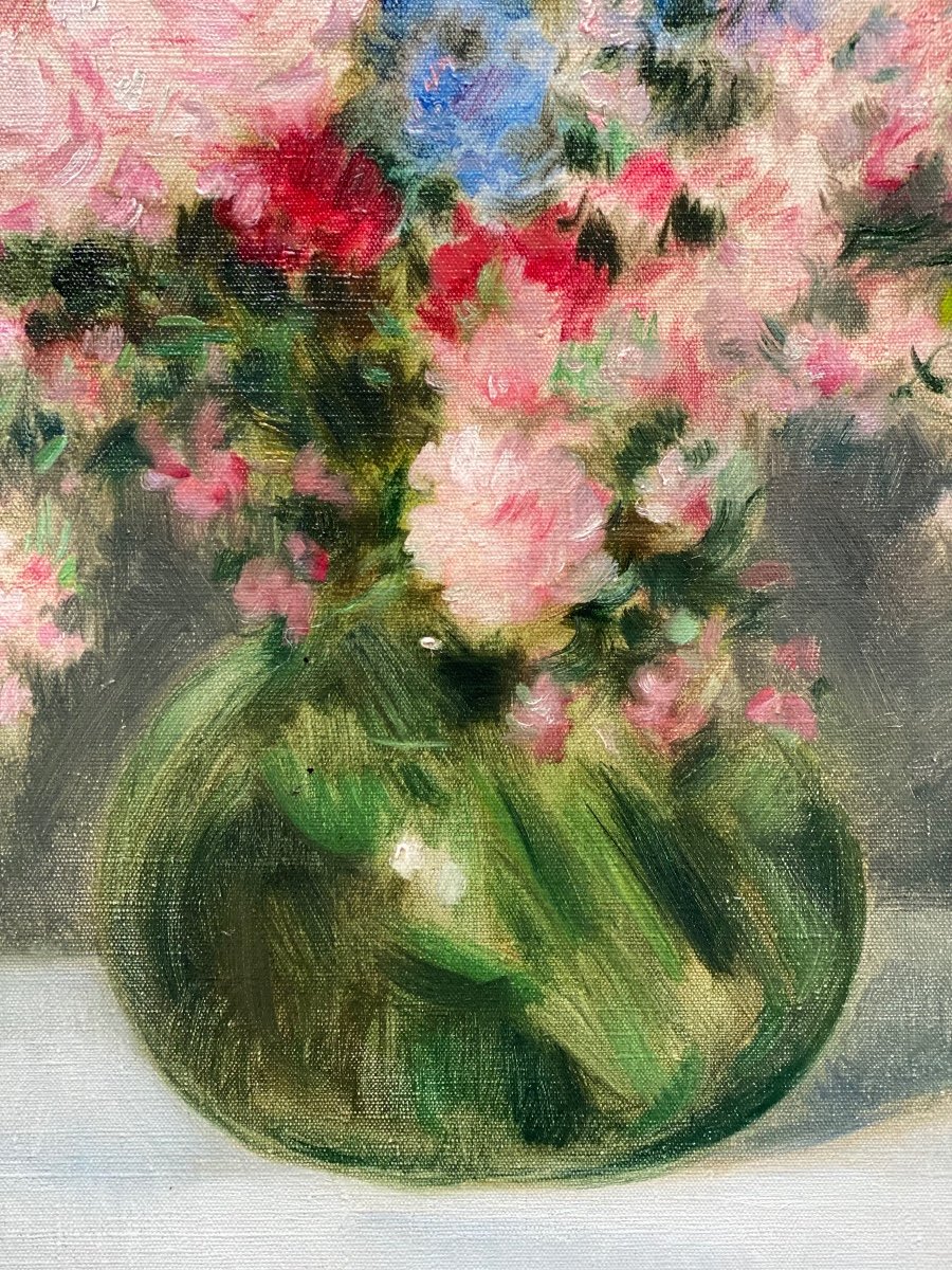 Victor Abeloos, Brussels 1881 – 1965, Belgian Painter, 'bouquet Of Flowers In A Green Vase'-photo-5