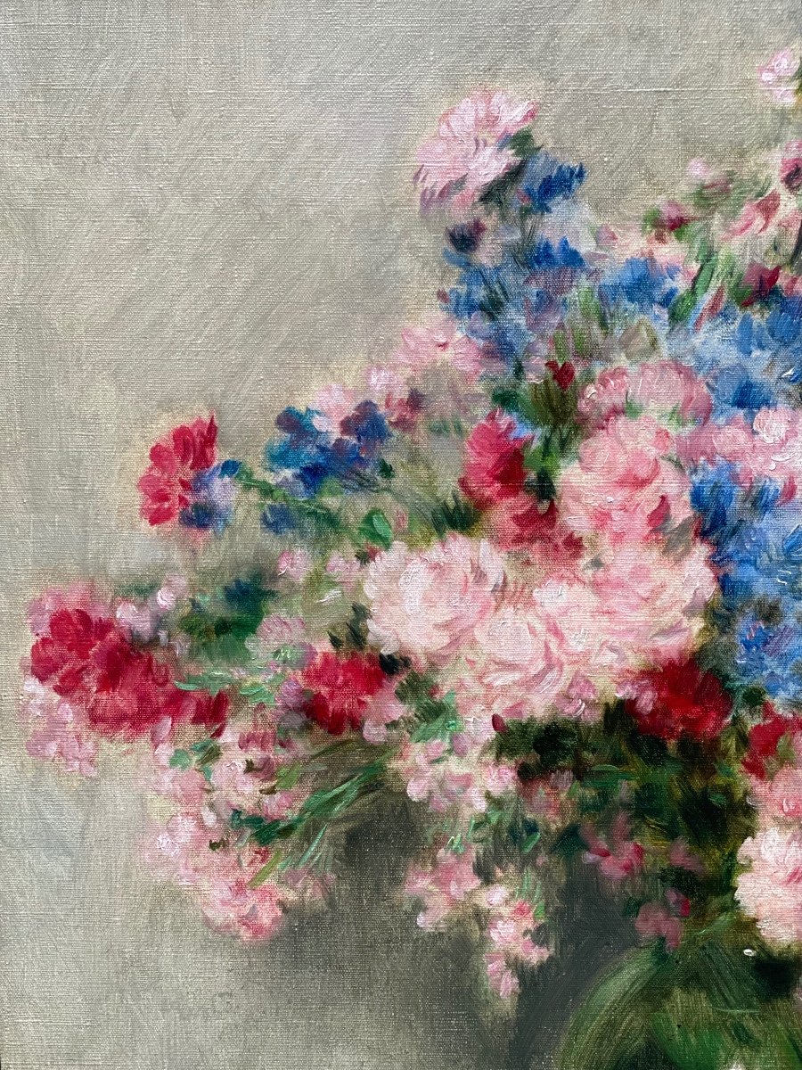 Victor Abeloos (1881 – Bruxelles  - 1965) - ' Bouquet De Fleurs Dans Un Vase Vert'-photo-3