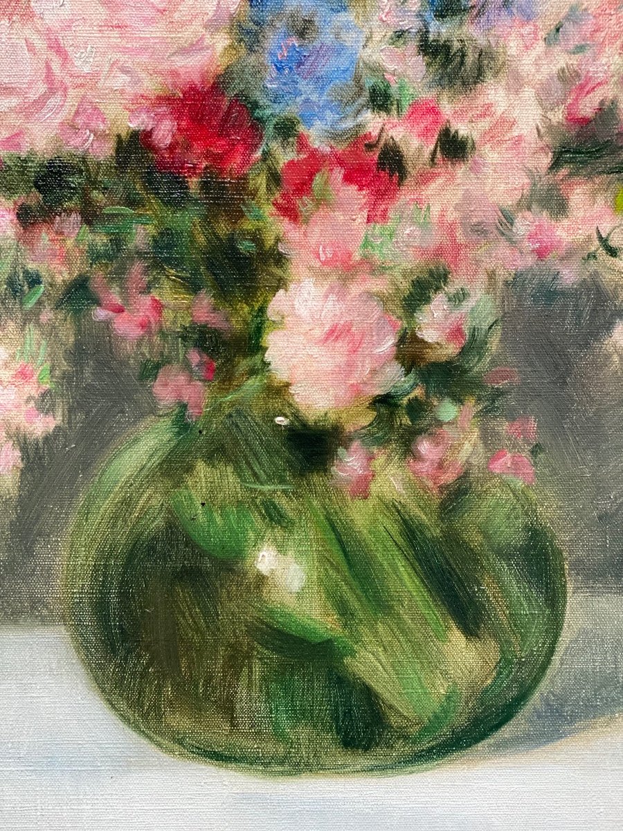 Victor Abeloos (1881 – Bruxelles  - 1965) - ' Bouquet De Fleurs Dans Un Vase Vert'-photo-4