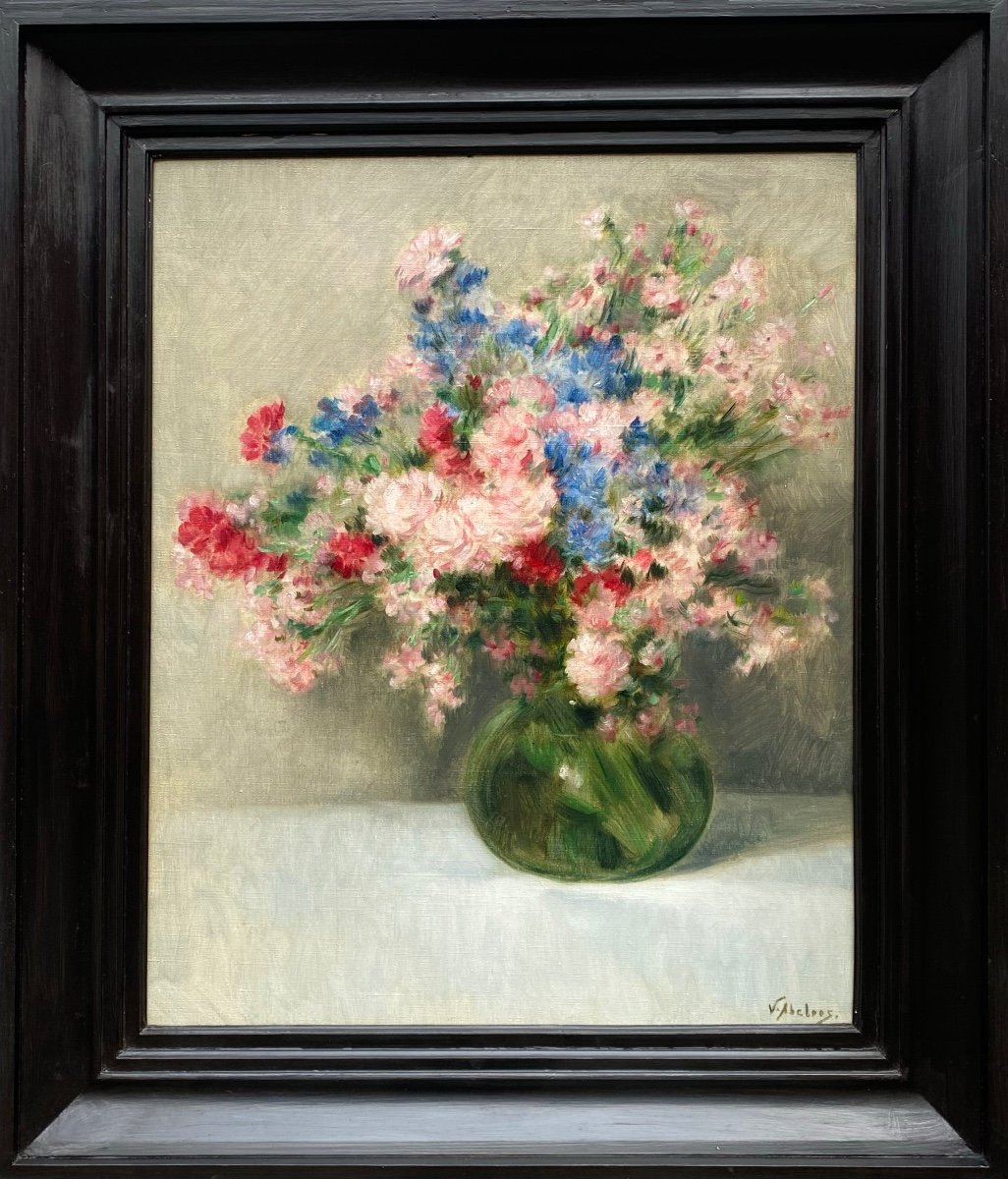 Victor Abeloos, Brussels 1881 – 1965, Belgian Painter, 'bouquet Of Flowers In A Green Vase'