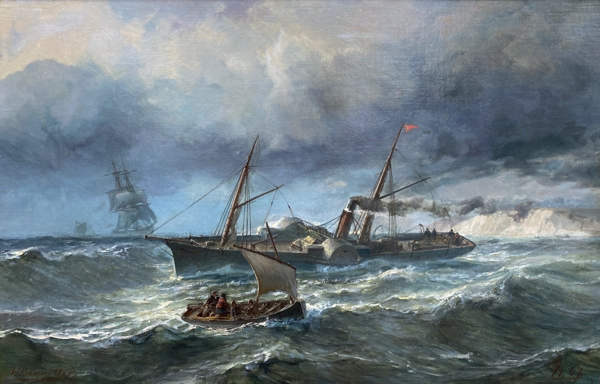 Johan Jacob Bennetter, 1822 - 1904, Peintre Norvégien, ' Falaises Blanches De Douvres '-photo-2