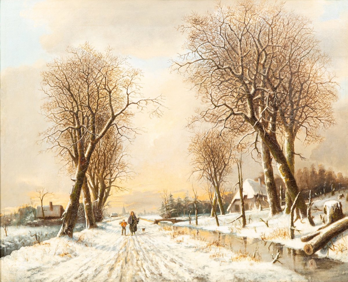 Franciscus Lodewijk Van Gulik (1841 - 1899) - 'Une Promenade Le Long Du Paysage Enneigé’ D.1878-photo-2
