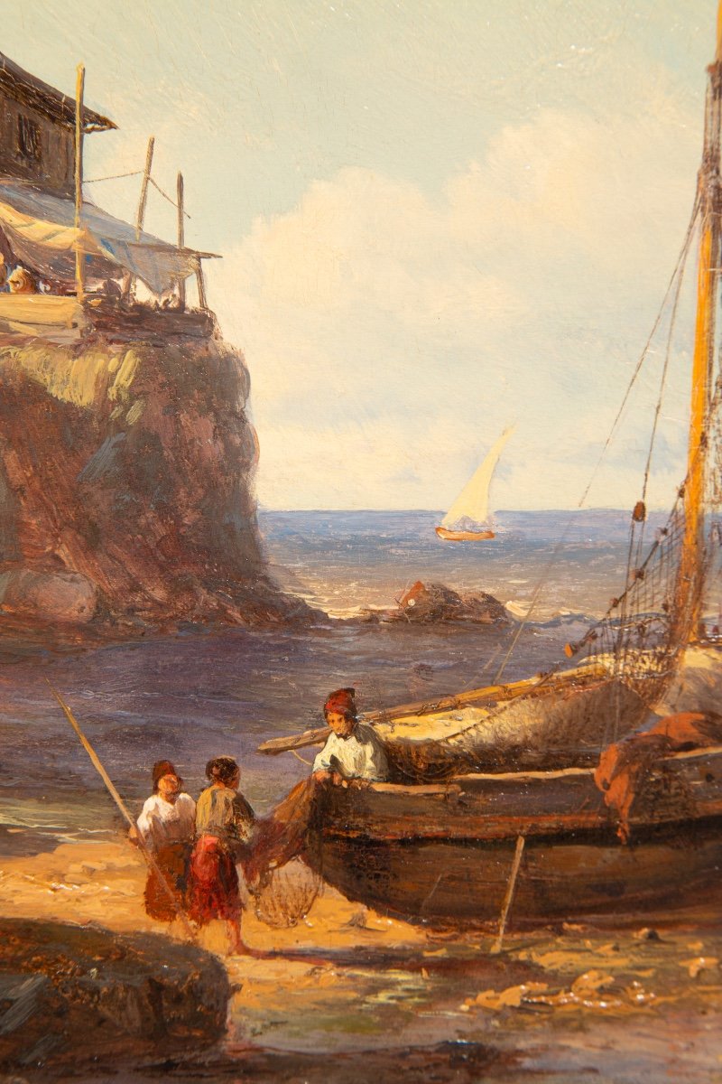 Johan Hendrik Meijer (1809 – 1866) - Fisherman's Cove With Two Fishing Boats On The Beach-photo-6