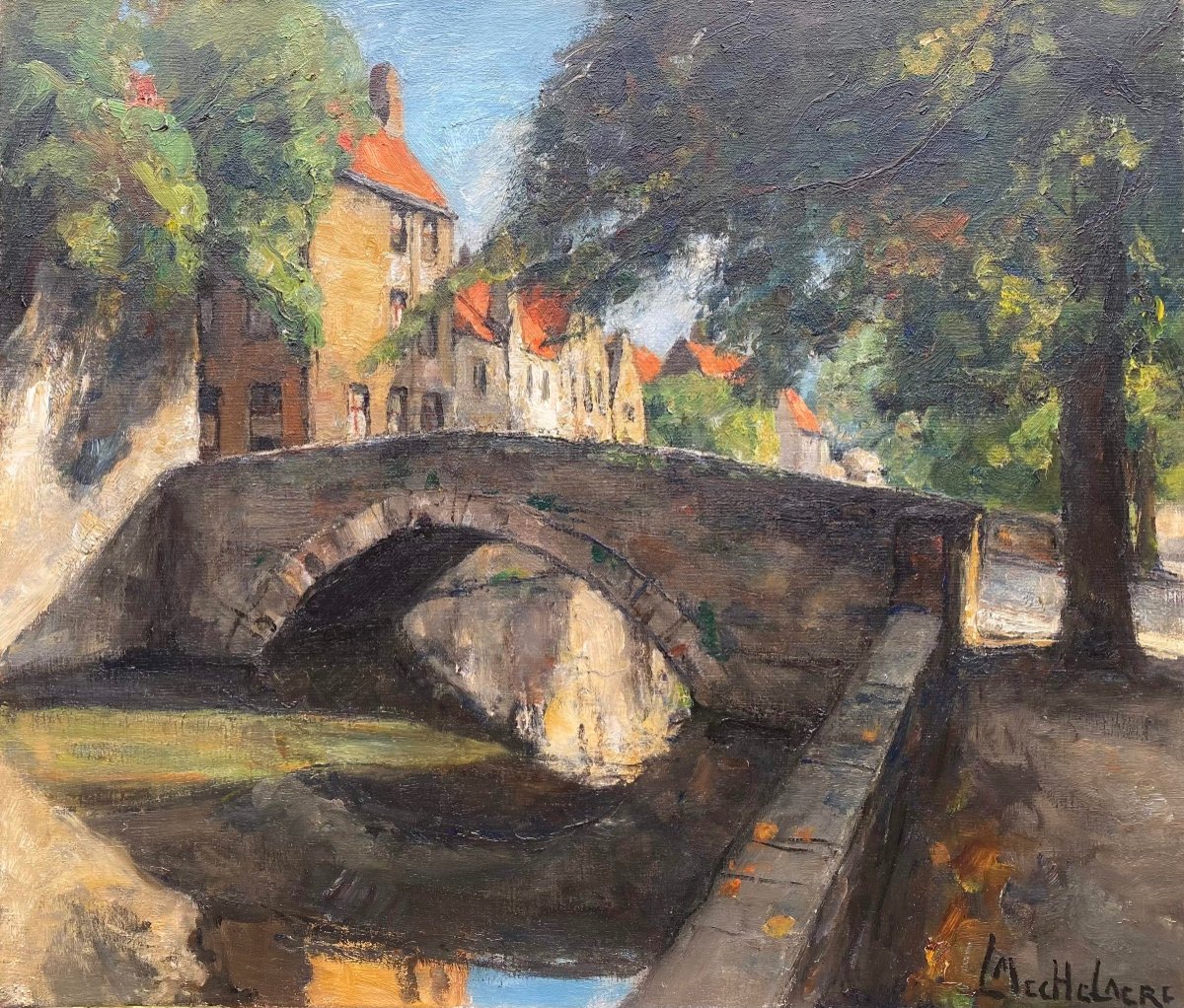 Leo Mechelaere (bruges 1880 – 1964 Erlangen), Belgian Painter, Bruges School - View Of Bruges