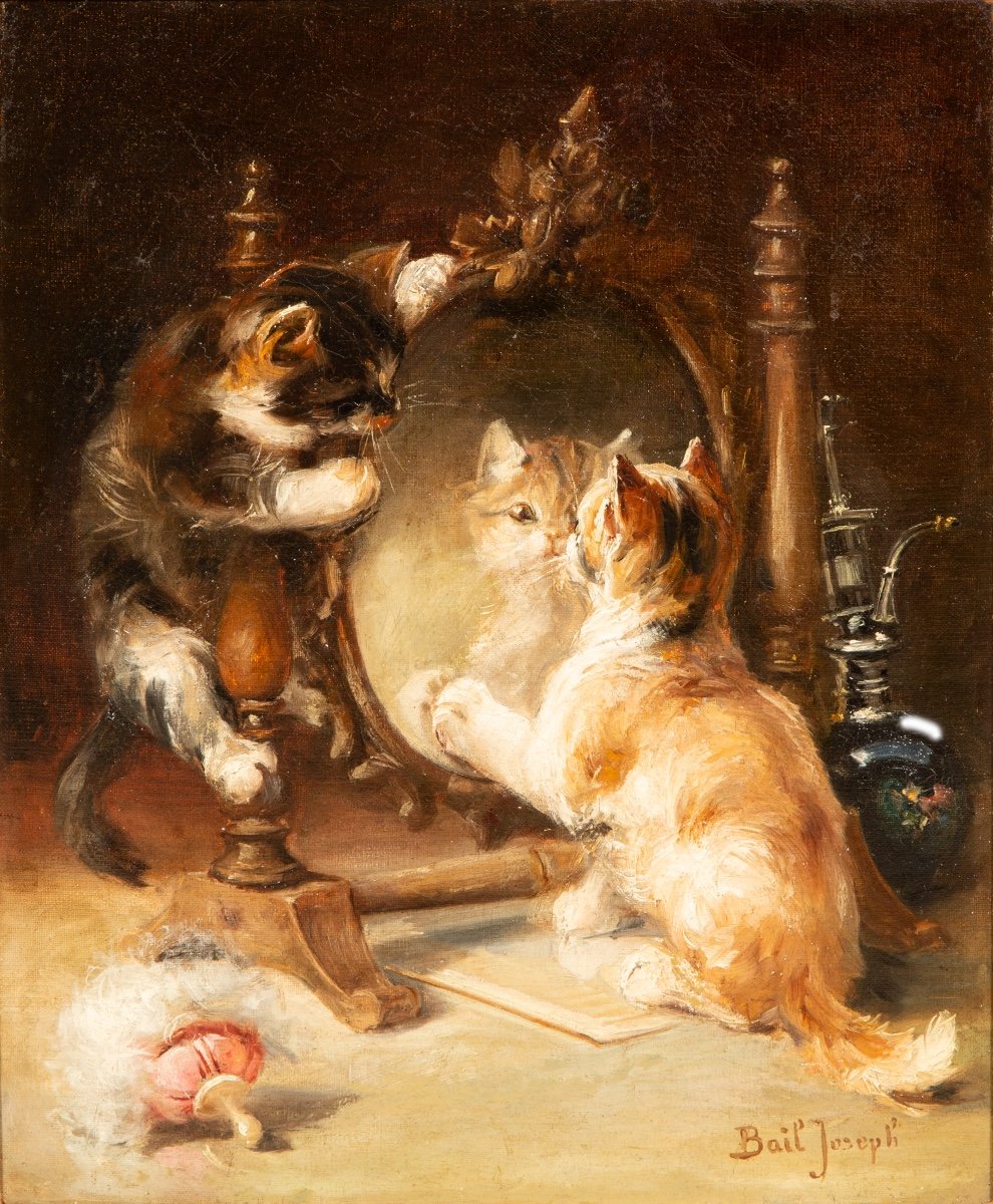Joseph Bail (1862 – 1921) - Chats Jouant Autour d'Un Miroir-photo-4