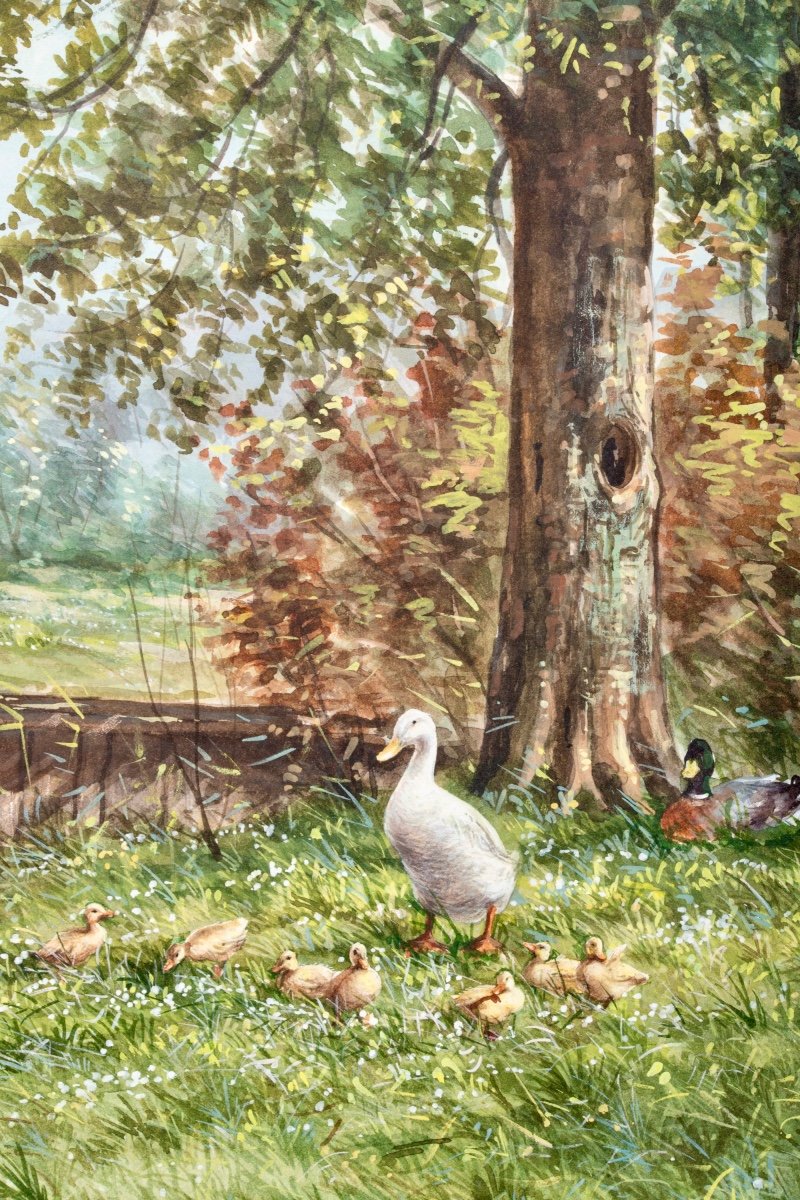 Artz Constant David Ludovic ( Paris 1870 – 1951 Soest ) - Family Of Ducks Along A Brook-photo-6