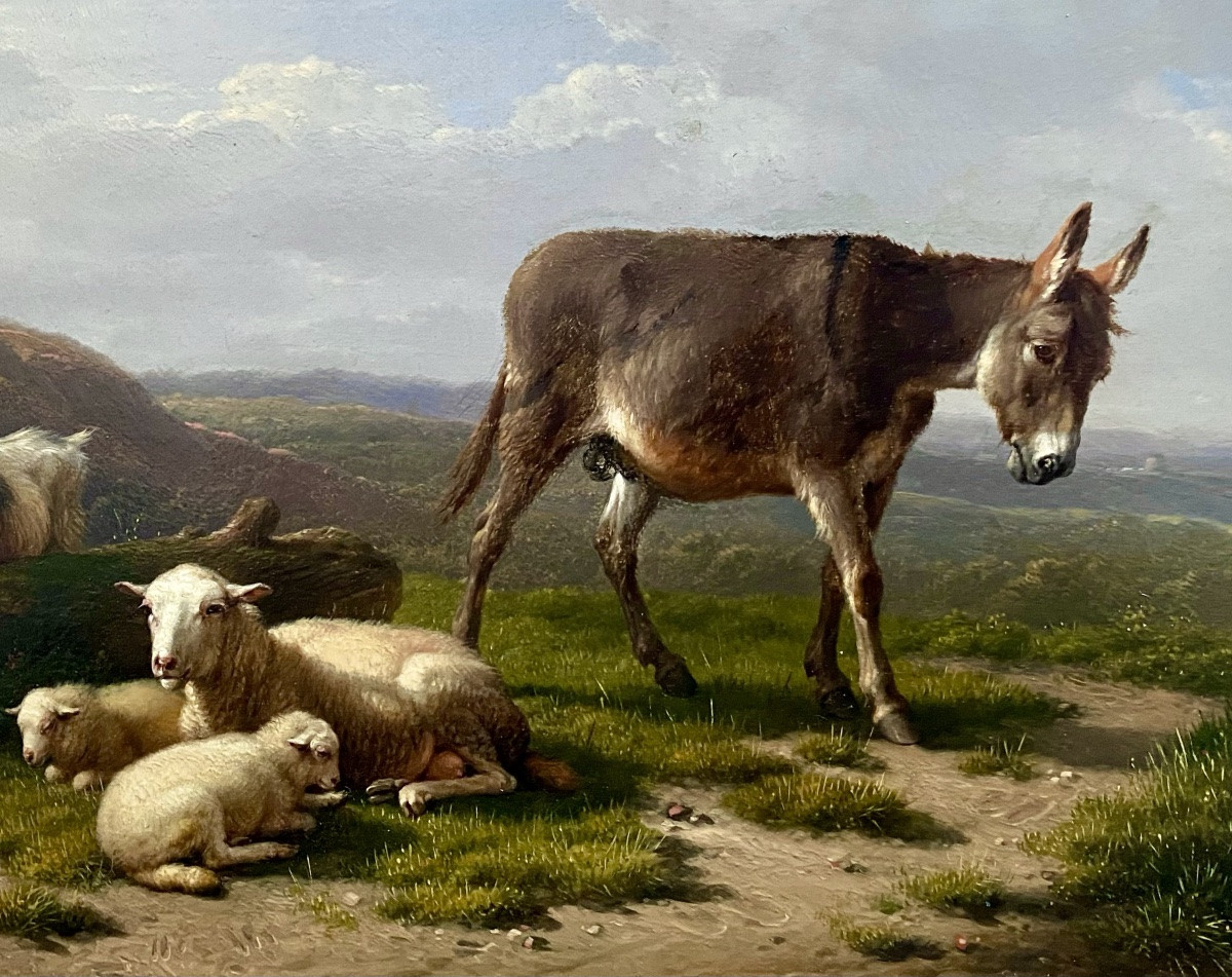 Eugène Joseph Verboeckhoven (1798 – 1881) - 'the Little Donkey', Signed And Dated 1856-photo-3
