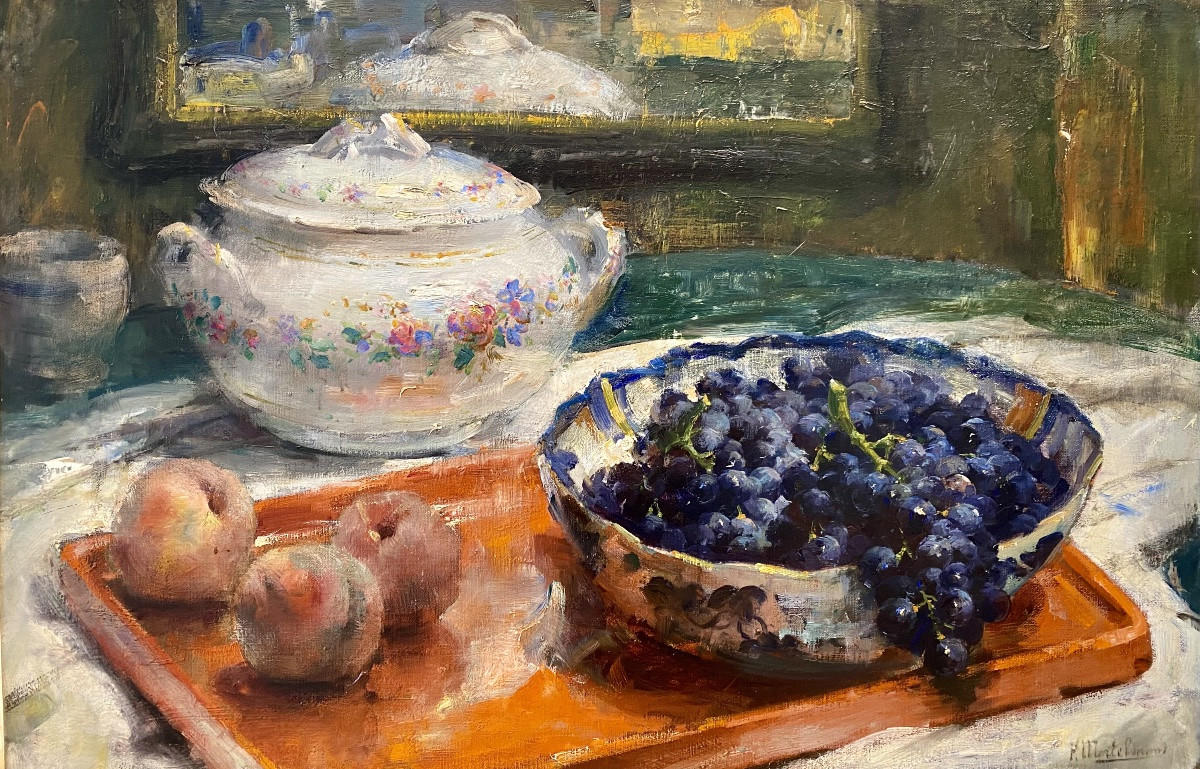 Frans Mortelmans (1865 – Anvers – 1936) - ' Nature Morte Au Vase En Porcelaine Et Aux Fruits '-photo-2