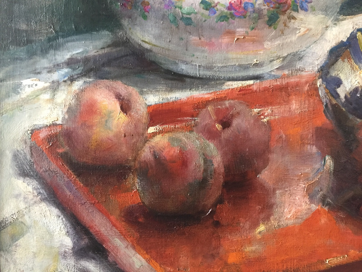Frans Mortelmans (1865 – Anvers – 1936) - ' Nature Morte Au Vase En Porcelaine Et Aux Fruits '-photo-5