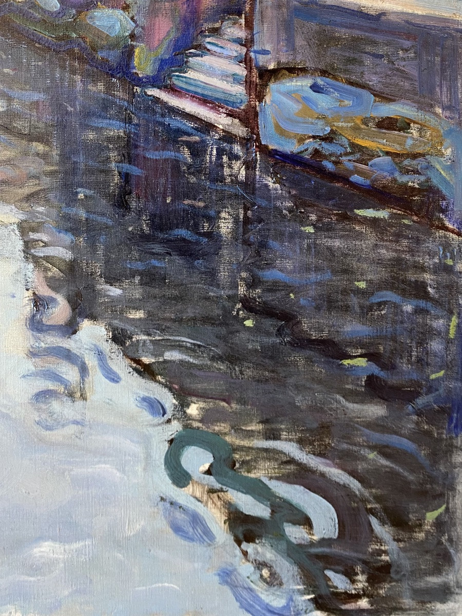 André Hallet (1890 – 1959) - ' Vue sur le canal depuis le Meebrug, Bruges ' signée, datée 1921-photo-5