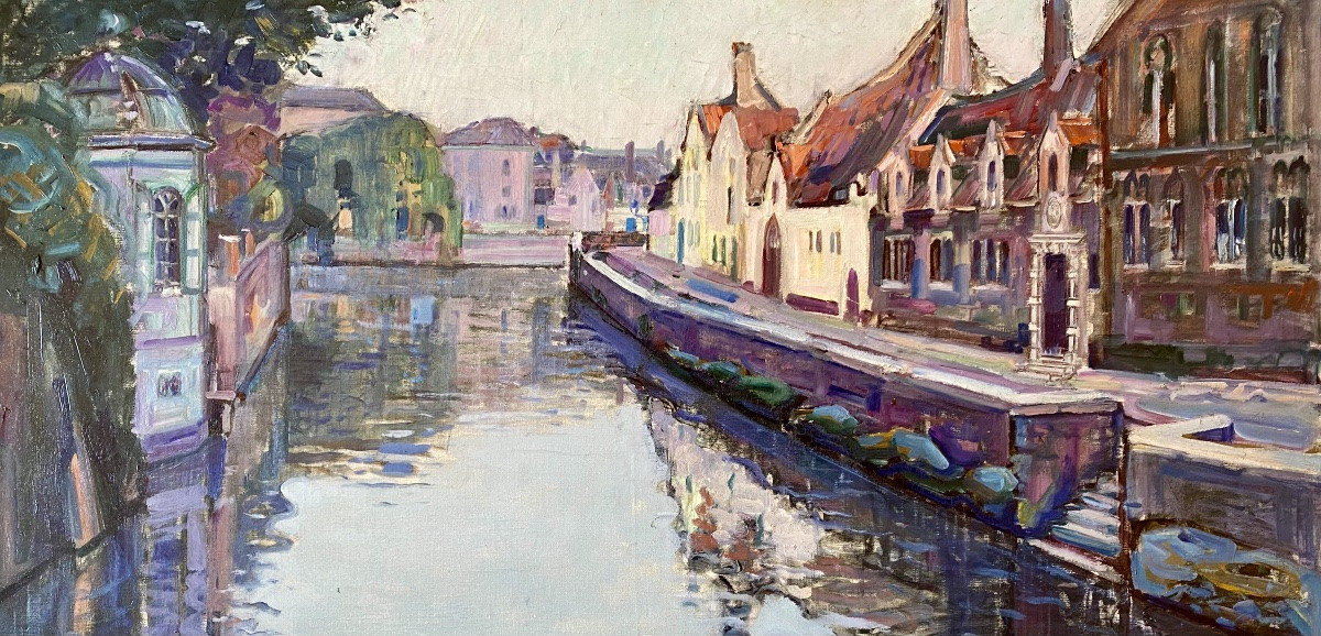 André Hallet (1890 – 1959) - ' Vue sur le canal depuis le Meebrug, Bruges ' signée, datée 1921-photo-8