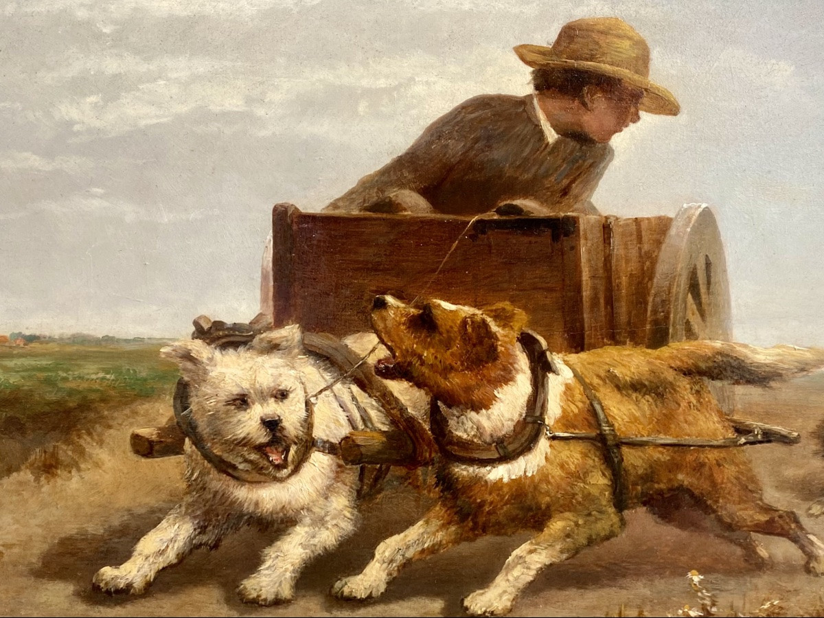 Henriëtte Ronner - Knip (1821 – 1909) - ' Boy In A Cart Pulled By Dogs'-photo-3