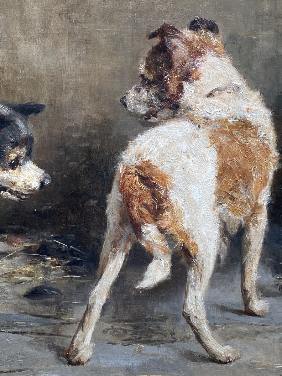 Charles Van Den Eycken ( 1859 – Bruxelles – 1923 ) - ' Chien protégeant son déjeuner '-photo-2