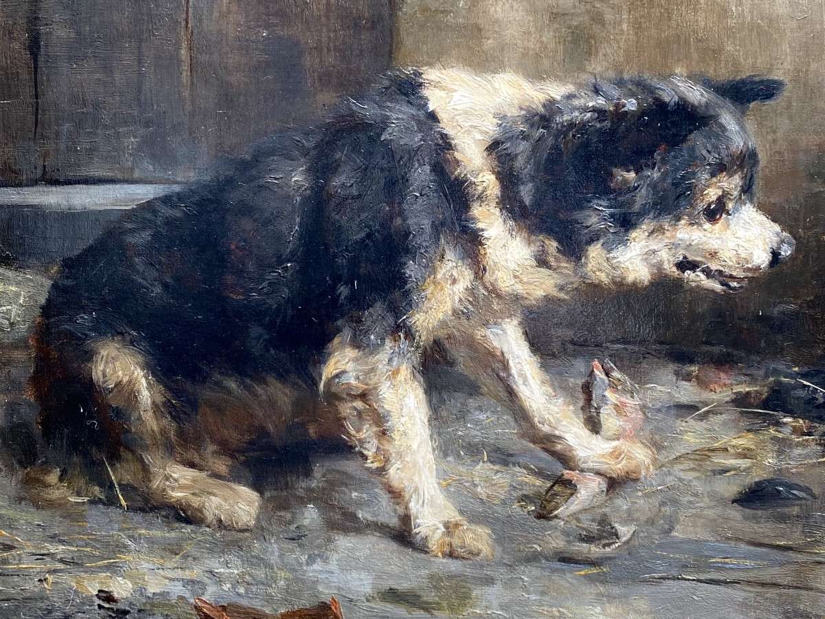 Charles Van Den Eycken ( 1859 – Bruxelles – 1923 ) - ' Chien protégeant son déjeuner '-photo-4