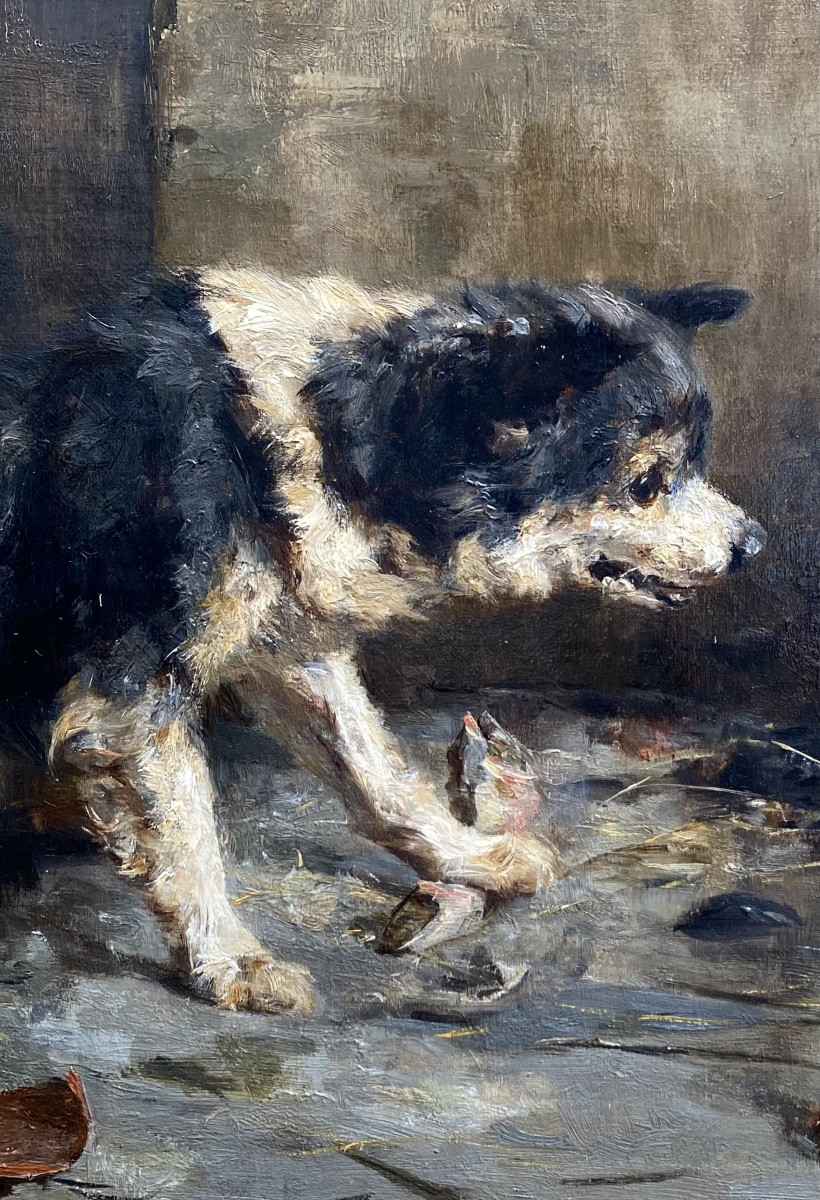 Charles Van Den Eycken ( 1859 – Bruxelles – 1923 ) - ' Chien protégeant son déjeuner '-photo-5