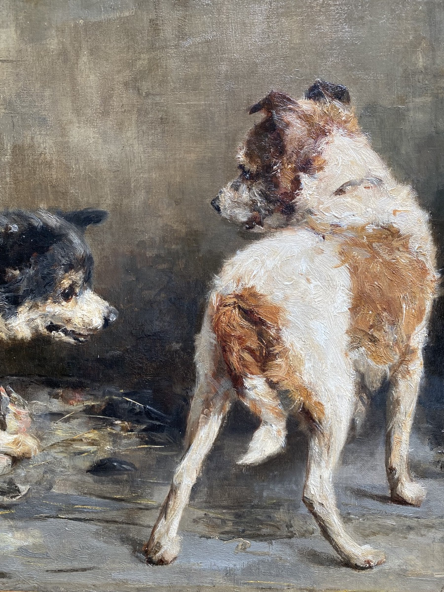 Charles Van Den Eycken ( 1859 – Bruxelles – 1923 ) - ' Chien protégeant son déjeuner '-photo-6
